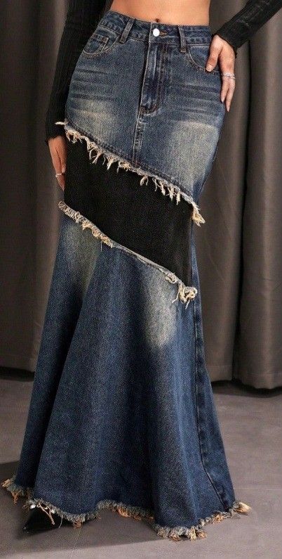 Upcycle Jeans Skirt, Fashion Collection Inspiration, Moda Denim, Shein Icon, Upcycle Jeans, Denim Skirt Women, Fish Tail, Model Outfits, African Clothing Styles