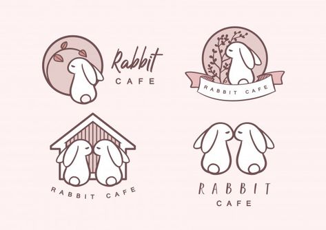 Rabbit cafe logo pack | Premium Vector Rabbit Logo Design Ideas, Bunny Logo Cute, Rabbit Logo Ideas, Bunny Logo Design, Rabbit Cafe, Logo Ideas Design, Cute Logo Design, Logo Rabbit, Cafe Logos