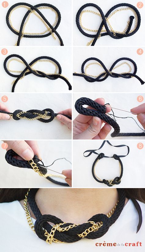 DIY: Nautical Rope & Chain Knot Necklace Rope Necklace Diy, Easy Diy Fashion, Diy Statement Necklace, Diy Necklaces Tutorial, Diy Chain, Diy Collier, Diy Fashion Accessories, Rope Jewelry, Necklace Tutorial