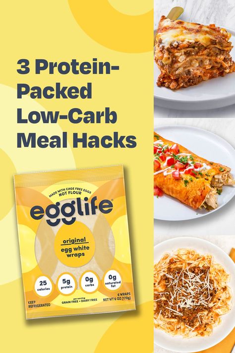 Say hello to your new protein-boosted, low-carb dinner go tos! Make ahead and hack these tasty comfort foods with keto friendly egglife wraps. Carb Free Dinners, Egg White Wraps, Ads 2023, Vsg Recipes, Egg Whites Wrap, Keto Gluten Free, Gluten Free Protein, Bariatric Eating, Healthy Eating Diets