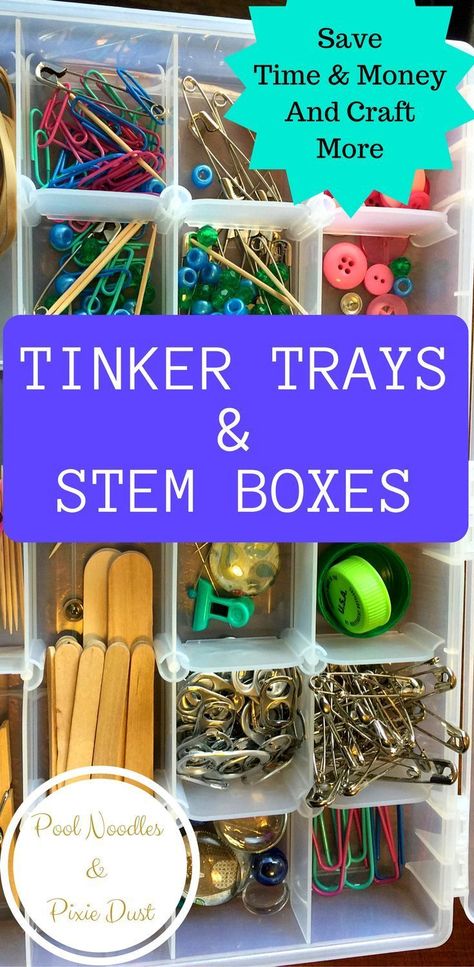 How to make tinker trays & STEM Boxes and spend less time and money on crafting. Tinker Box, Walker Learning, Elementary Games, Interest Led Learning, Tinker Tray, Homeschool Science Experiments, Stem Boxes, Educational Therapy, Homeschool Stem