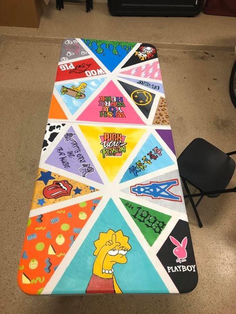 Pong Table Template, Beer Pong Table Painted Alcohol Brands, Girl Beer Pong Table, Diy Beer Pong Table Designs, Diy Beer Pong Table Paint Ideas, Beer Pong Table Painted Ideas, Table Painting Ideas Colorful, Custom Pong Table, Diy Pong Table