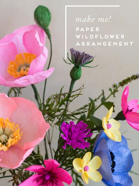 Appetite Paper: DIY - Paper Wildflower Arrangement! Paper Wildflowers, Party Paper Flowers, Icelandic Poppy, Tissue Flowers, Paper Flower Art, Paper Bouquet, Paper Diy, How To Make Paper Flowers, Crepe Paper Flowers