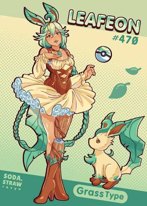 Pokemon Fanart Eeveelutions, Eeveelutions As Humans, Pokemon Reference Sheet, Eeveelutions Human, Sylveon Outfit, Leafeon Human, Leafeon Gijinka, Eeveelution Gijinka, Leafeon Costume