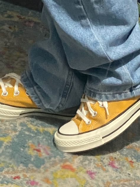 Dark Red Converse, Converse Chuck Taylor 70s, Chuck Taylor 70s, Yellow Converse, Cool Sneakers, Outfits With Converse, Yellow Shoes, Yellow Aesthetic, Swag Shoes