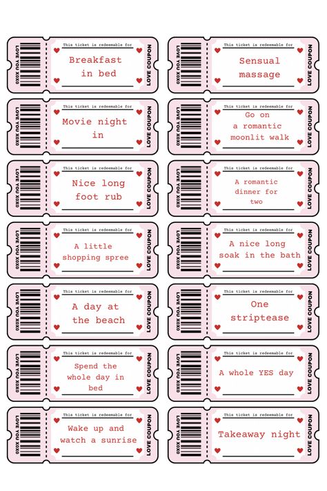 Pink Valentine’s Day printables. Do it yourself gifts. Printable love coupons for Valentine’s Day. Fun token cards you can print at home with redeemable treat ideas. Romantic and sweet gifts for Valentine’s Day. Popular right now coquette pink aesthetic. Coupon Diy Gift, Coupon Template Aesthetic, Love Coupon Ideas For Him, Cupon Ideas Boyfriend, Boy Day Gifts, Valentine’s Day Gifts Aesthetic, I Owe You Coupons, Diy Vouchers For Boyfriend, Punch Card Template Free Printable