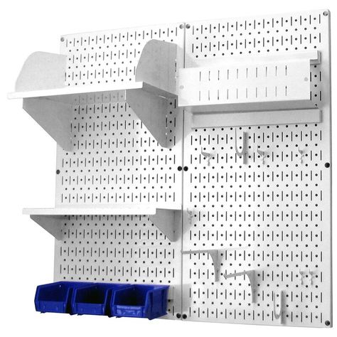 Craft Pegboard, White Pegboard, Pegboard Storage, Metal Pegboard, Pegboard Organization, Hobby Craft, Shelf Dividers, Thrift Store Crafts, Garden Tool Storage