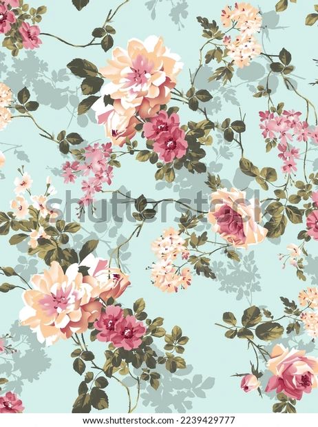 Textile Design Cute Flower Pattern Image Stock Illustration 2239429777 | Shutterstock Shutter Stock Design Patterns, Botanical Flower Pattern, Digital Flowers Design, Flower Pattern Design Prints, Shutterstock Images, Flower Allover, Cute Flower Pattern, Flower Print Pattern, Botanical Flower Art