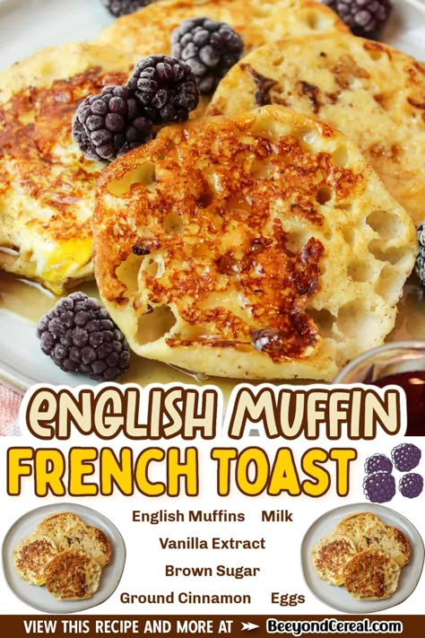 English Muffin Dessert, English Muffin Meals, English Muffin Snack Ideas, Breakfast Sandwich Recipes English Muffins, Breakfast With English Muffins, Things To Make With English Muffins, English Muffin French Toast Casserole, Recipes With English Muffins Dinners, Things To Do With English Muffins