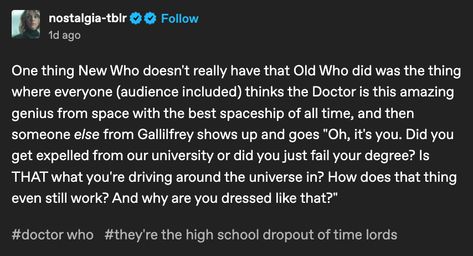 Doctor Who Headcanons, Whovian Problems, Tumblr Text Posts, Doctor Who Tumblr, Doctor Who Funny, Doctor Who Fan Art, Scottish Actors, Wibbly Wobbly Timey Wimey Stuff, Timey Wimey Stuff