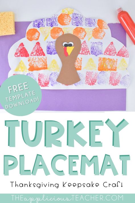 Turkey placemat craft freebie. Simple and easy idea for a turkey craft just in time for Thanksgiving. TheAppliciousTeacher.com Thanksgiving Placemats Kids, Turkey Placemat, Thanksgiving Placemats Preschool, Placemat Template, Thanksgiving Keepsake, Classroom Holiday Crafts, Classroom Holiday Party, Fall Classroom Ideas, November Classroom