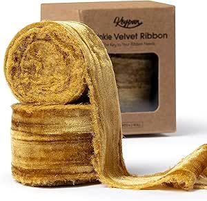 Keypan Gold Velvet Ribbon 1-1/2 Inch x 6 Yd Crinkled Handmade Frayed Vintage Ribbons for Christmas Gift Wrapping Tree Home Decor Wreath Craft Ornaments Craft Ornaments, Tree Home Decor, Tree Home, Gold Diy, Vintage Ribbon, Gold Velvet, Handmade Christmas Ornaments, Wreath Crafts, Vintage Velvet