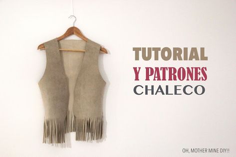 DIY Tutorial y patrones chaleco con flecos | Oh, Mother Mine DIY!! | Bloglovin’ Diy Vest, Suede Fringe Vest, Cowboy Costume, Fringe Vest, Cowboy Outfits, Vest Pattern, Hippie Outfits, Back To School Outfits, Estilo Boho