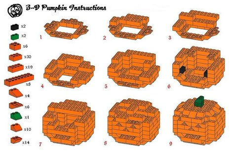 LEGO 3-D Pumpkin Instructions | Flickr - Photo Sharing! Lego Pumpkin, Halloween Lego, Lego Ornaments, Lego Halloween, Lego Challenge, Lego Club, Construction Lego, Lego Diy, Lego Activities