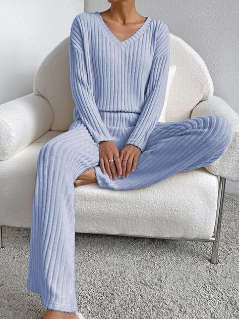 Famulily Women’s 2 Piece Outfits Lounge Sets Rib Knit Matching Pajama Set Long Sleeve V Neck Tops Wide Leg Pants with Pockets, knit outfits, womens pjs, slumber party inspo, slumber party, sleepover, galntines, sleepover party, women, comfy, soft Leg Pants Outfit, Top And Pants Set, Top Pants Set, Todays Outfit, Loungewear Set, Mua Sắm, Lounge Sets, Knit Set, Two Piece Outfit