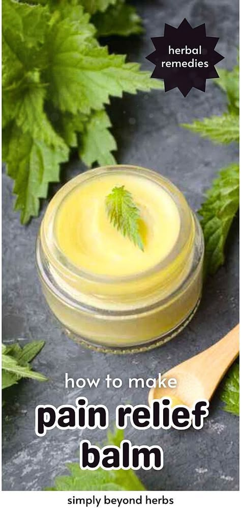 Join us in learning How to Make Pain Relief Balm, an essential guide in our Herbal Remedies & Medicinal Herbs series. This balm, featuring stinging nettle, is specially crafted for pain relief and reducing inflammation. Ideal for those exploring natural, herbal solutions for health concerns. Discover this and other herbal recipes for a healthier life. Find more Healthy Herbs, Natural Remedies, and Natural Pain Relief at simplybeyondherbs.com. Herbal Salve Recipes, Pain Relief Salve, Herbal Medicine Recipes, Herbal Remedies Recipes, Salve Recipes, Medicinal Herbs Garden, Herbal Salves, Healing Salves, Healthy Herbs