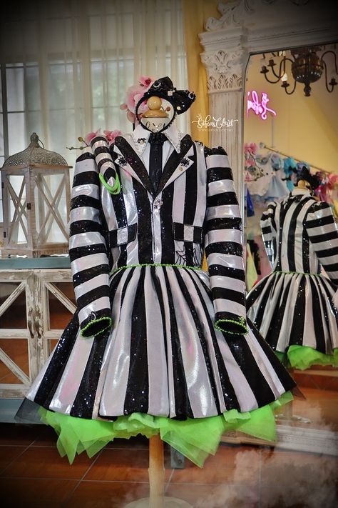 Beetlejuice Girl Costume, Ooc Pageant Wear, Beetlejuice Girl, Recital Themes, Beetlejuice Outfits, Halloween Theme Birthday, Beetlejuice Costume, Pageant Wear, Beetlejuice Halloween