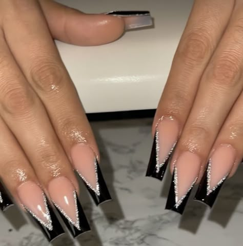 Short Square Nails Black, Square Nails Black, Prom Nails Silver, Hoco Nails, Classy Looks, Nail Designs Ideas, Black Acrylic Nails, Formal Nails, Long Acrylic Nail Designs