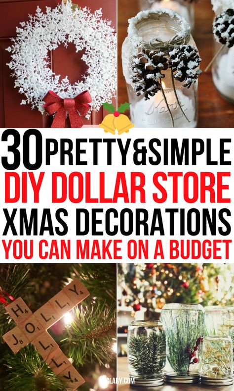 These 30 Dollar Store DIY Christmas Decorations are so EASY to do! So happy I found these inexpensive Holiday home decor ideas from the Dollar Tree! Now I can stay on budget and make homemade decor to make my house look beautiful! Definitely pinning! Crismas Tree, Store Christmas Decorations, Snow Ideas, Dollartree Diy, Dollar Store Christmas Decor, Dollar Store Christmas Decorations, Christmas Tips, Dollar Tree Christmas Decor, Dollar Store Christmas Crafts