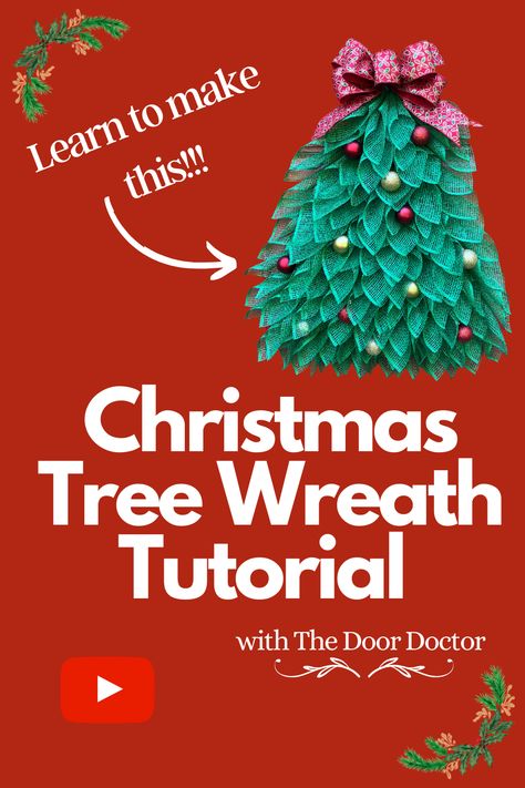 Wire Tree Wreath Form, Deco Mesh Wreaths Tutorials Trendy Tree, Christmas Wreath Using Witch Hat Form, Mesh Christmas Tree Door Hanger, Tree Wreaths Christmas, Christmas Pointsetta Wreath, Deco Mesh Tree Wreath, Christmas Tree Wreaths Diy, Mesh Christmas Tree Diy Wreath Tutorial