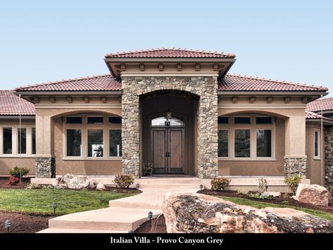 Coronado Stone Products - Villa Stone Series - Residential Exteriors Coronado Stone, Mediterranean Homes Exterior, Painted Houses, Mediterranean Exterior, Home Styles Exterior, House Main Gates Design, House Shutters, House Color Palettes, Stucco Exterior