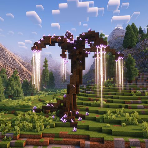 Minecraft Tree Ideas Design, Mincraft Idea Disney, Kingdom Minecraft Ideas, Minecraft End Island Transformation, Minecraft Kingdom Entrance, Avatar Pandora Minecraft Builds, Minecraft Fantasy Tree Design, Magical Tower Minecraft, Fairy Tale Minecraft Builds