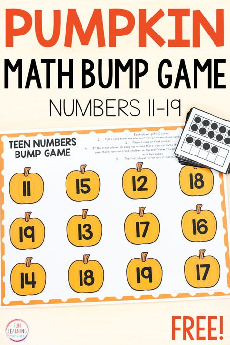 Teen Numbers Kindergarten Activities, Teaching Teen Numbers, Teen Numbers Kindergarten, Number Activities Kindergarten, Pumpkin Math Activities, Halloween Math Games, October Math, Pumpkin Math, Number Sense Activities