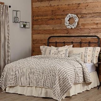 Quilt Sets Bedding Farmhouse Target, Ticking Stripe Bedding Farmhouse, Romantic Country Bedrooms, Farmhouse Quilt Bedding, Gray Striped Bedding, Curtains Lights, Piper Classics, Ticking Stripe Bedding, Farmhouse Style Curtains