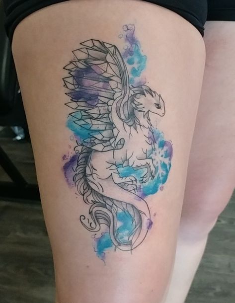 Watercolor ice dragon Dragon Crystal Tattoo, Crystal Dragon Tattoo, Chandelier Tattoo, Crystal Tattoo, Ice Dragon, C Tattoo, Crystal Dragon, Dragon Tattoo Designs, Sketch Tattoo Design