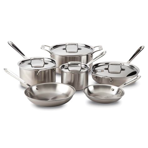 10 Piece Pots and Pans Set - D3 Everyday Stainless | All-Clad All Clad Cookware, Safest Cookware, Stainless Steel Cookware Set, Induction Oven, Best Cookware, Kitchen Cookware Sets, Induction Cookware, Cookware Set Stainless Steel, Pots And Pans Sets