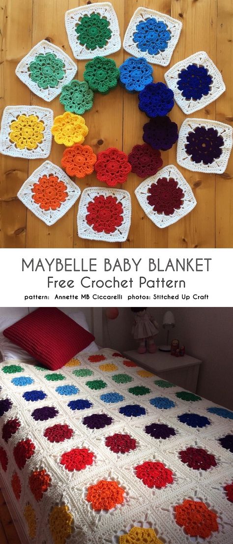 Flower Square Blanket Free Crochet Patterns | Your Crochet 2 Color Crochet Square, Crochet Flower Squares Pattern Free, Basic Granny Square Crochet Pattern Free, Granny Squares Pattern Free, Crochet Squares Pattern Free, Flower Granny Square Pattern Free, Granny Square Patterns Free, Flower Square Crochet, Colorful Crochet Blanket