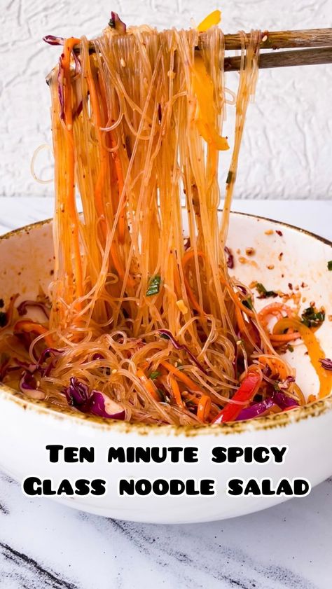 TEN MINUTE SPICY GLASS NOODLE SALAD ft @realthaiindia! The perfect recipe for a hot summers day when you want to throw together an easy and… | Instagram Spicy Glass Noodle Recipes, Cold Glass Noodle Salad, Glass Noodle Recipe, Easy Glass Noodle Recipe, Glass Noodle Recipes Easy, Glass Noodle Recipes, Asian Cold Noodle Salad, Ayushi Gupta, Clear Noodles