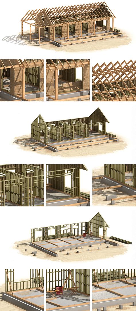 Canadian wood-frame house construction on Behance Wood Frame House, Timber Frame House, Framing Construction, Wood Frame Construction, Shed Plan, House Construction, Timber Structure, Frame House, Timber House