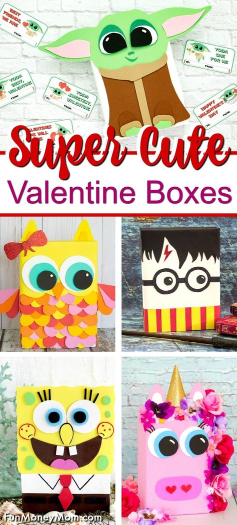 Baby Yoda Valentine, Cool Valentine Boxes, Yoda Valentine, Valentine Box Ideas, Girls Valentines Boxes, Valentine Boxes For School, Diy Valentines Box, Kids Valentine Boxes, Valentine Card Box