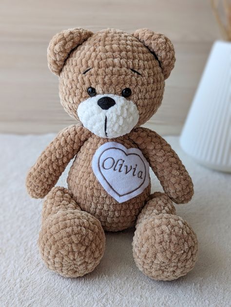 Personalized Teddy Bear for Baby, Custom Teddy Bear With Embroidered Name, Baby Birth Gift, Baby Keepsake Gift - Etsy Estonia Crochet Bear With Clothes, Crochet Bear In Suitcase, Sleepy Teddy Bear Amigurumi, Baby Birth Gifts, Teddy Bear In Suitcase Crochet, Custom Teddy Bear, Crochet Jointed Teddy Bear, Keepsake Baby Gifts, Personalised Teddy Bears