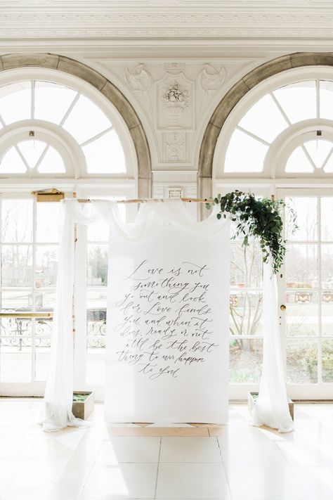 Lake Forest’s picturesque Armour House set the scene for a fresh and minimalist wedding inspiration shoot designed by Savvy Rose Events and photographed by Yasmin Alesia. Romantic Calligraphy, Greenery Centerpiece, Wedding Ceremony Backdrop, Modern Minimalist Wedding, Wedding Color Inspiration, Ceremony Decor, Minimal Wedding, Backdrop Design, Simple Wedding Invitations