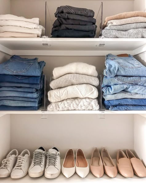 Jeans Storage Ideas, Jeans Storage, Denim 2024, Jean Organization, Minimal Closet, Organiser Son Dressing, Extra Space Storage, Closet Diy, Getting Organized At Home