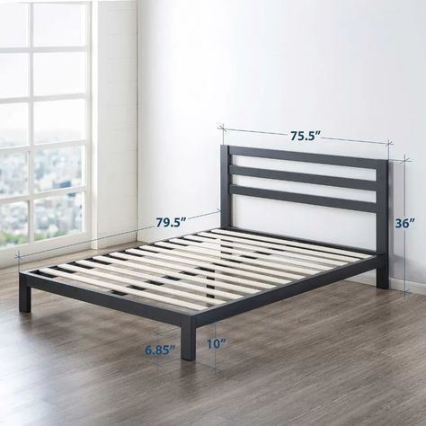 Mellow Low Profile Standard Bed & Reviews | Wayfair Steel Bed Design, Bed Frame Sizes, Platform Bed With Headboard, Diy Platform Bed, Steel Bed, Platform Bed With Storage, Wooden Headboard, Bed Dimensions, Platform Beds