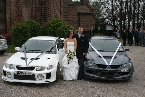 Timba & Natalie get hitched - Evo Wedding Cars - Mitsubishi Lancer Register Forum Car Meet Wedding, His And Hers Cars, Matching Cars, Car Wedding Photos, Mechanic Boyfriend, Couple Cars, Car Couples, Car Themed Wedding, Cars Wedding