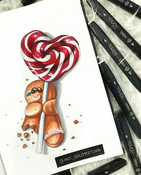 Lollipop Drawing, Xmas Drawing, Christmas Sketch, Copic Marker Art, Prismacolor Art, Copic Art, Christmas Drawings, Zentangle Ideas, Colored Pencil Artwork