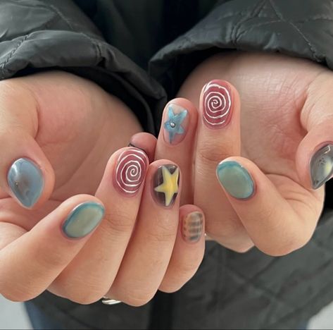 Hippie Nails, Grunge Nails, Pretty Gel Nails, Really Cute Nails, Cool Nails, Funky Nails, Dream Nails, Dope Nails, Cute Nail