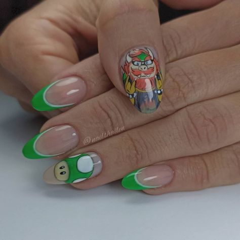 Mario Kart Nails, Yoshi Nails, Mario Nails, Mario E Luigi, Really Cute Nails, Uñas Acrilicas, Mario Kart, Nail Inspiration, Nails Inspo