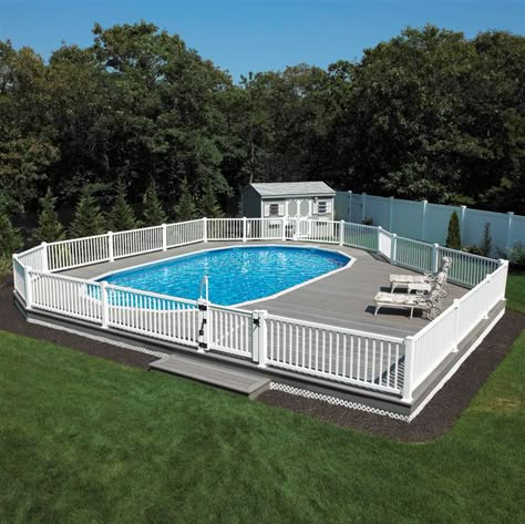 Semi-above ground pool  nice alternative to spending 50k + on an inground pool Semi Above Ground Pool, Pool Deck Plans, Semi Inground Pools, Best Above Ground Pool, Swimming Pool Decks, Pool Landscape Design, Above Ground Pool Landscaping, Pools Backyard, Swimming Pools Inground