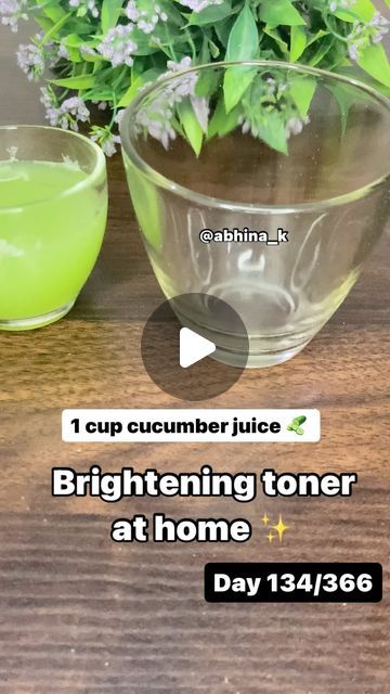 Abhina Khandagale on Instagram: "Day 134/366✅ challenge  Brightening Toner at home ✨❤️  Ingredients used 1 cup cucumber juice 🥒  1/2 cup rice water 🌾🍚 1/4  @dabur_gulabari cup rose water 🌹💧 2 tbsp of glycerin 💧 Spray bottle 🧴   Procedure  Fill a spray bottle with  1 cup cucumber juice 🥒 , 1/2 cup rice water 🌾🍚, 1/4  cup rose water 🌹💧,  2 tbsp of glycerin 💧, mix well until there are no lumps. Shake well before use 🧴 ✨You can use this as a toner 3-4 times throughout the day ☀️  Benefits  🟡Gives a healthy glow ✨ 🟡 Brightens skin naturally   Please leave a like and follow my page - @abhina_k for such easy Skincare tips 🫶🏻 Thank you for watching ❤️✨   [skin , skincare , beautyfromwithin , everyday post, viral, trending ,face toner, homemade toner, DIY  face toners, facemask, D Toner Homemade, Diy Rice Water, Toner At Home, Rice Water Toner, Homemade Face Toner, Toner Diy, Toner Benefits, Toner For Oily Skin, Homemade Toner