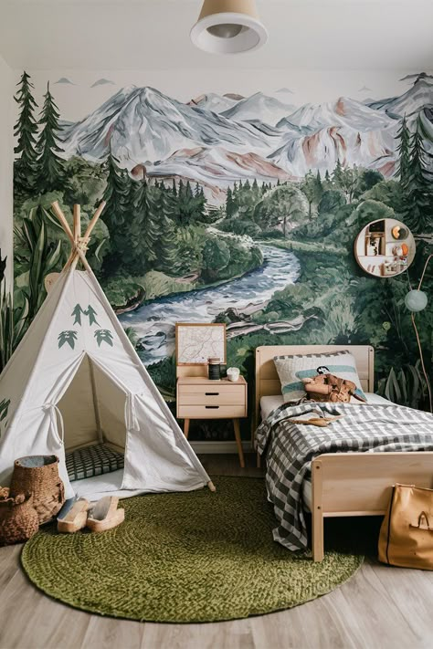 15 Creative Toddler Boy Bedroom Ideas to Inspire Your Child's Space Outdoors Bedroom Theme, National Park Themed Room, Boys Outdoor Theme Bedroom, Outdoor Theme Bedroom, Camping Themed Bedroom, Boys Safari Bedroom, Boys Adventure Bedroom, Camping Theme Bedroom, Toddler Boy Bedroom Ideas