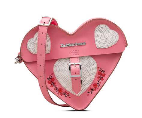 SEQUIN LEATHER SATCHEL Pink Dr Martens, Susan Alexandra, Heart Purse, Doc Marten, Sequin Patch, Purse Pink, Heart Bag, Rose Embroidery, Wild Hearts