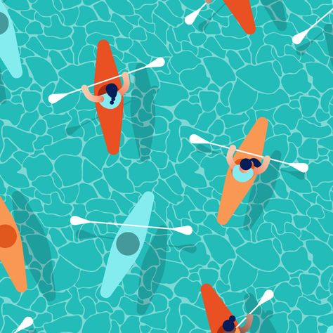 Kayak Pattern Illustration Kayak Illustration, Ocean Kayaking, City Branding, Sea Illustration, Pattern Illustration, Drawing Challenge, Travel Book, Coloring Book Pages, Illustrations Posters