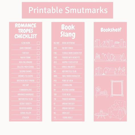 Brand new listing! Bundle of 3 bookish bookmarks! Link in the bio #bookish #tracker #booktracker #readingtracker #organised #bookmarks #sale #pink #white #aesthetic #etsy #bookslang #slang #romance #darkromance #trope #quotes #bookshelf #aesthetically #smallbusiness #spring #bundle #bookaccessories #checklist #printable #tickbox Pink White Aesthetic, Bookish Bookmarks, Lovers Romance, Printable Bookmarks, After College, Reading Tracker, Arranged Marriage, Bookmarks Printable, Friends With Benefits