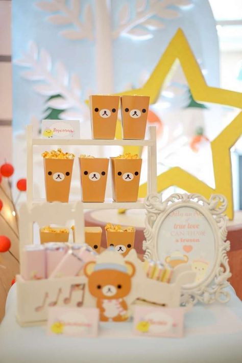 Rilakkuma Party Theme, Rilakkuma Birthday Theme, Rilakkuma Birthday Party, Kawaii Birthday Party Decorations, Pompompurin Birthday Party Ideas, Kawaii Themed Birthday Party, Kawaii Birthday Party Ideas, Korean Birthday Party Ideas, Pom Pom Purin Birthday