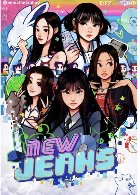 New Jeans Fanart, Amos The Fanboy, Minji Hyein, Jeans Drawing, Kpop Iphone Wallpaper, New Jeans Style, Kpop Drawings, Kpop Posters, Cute Poster